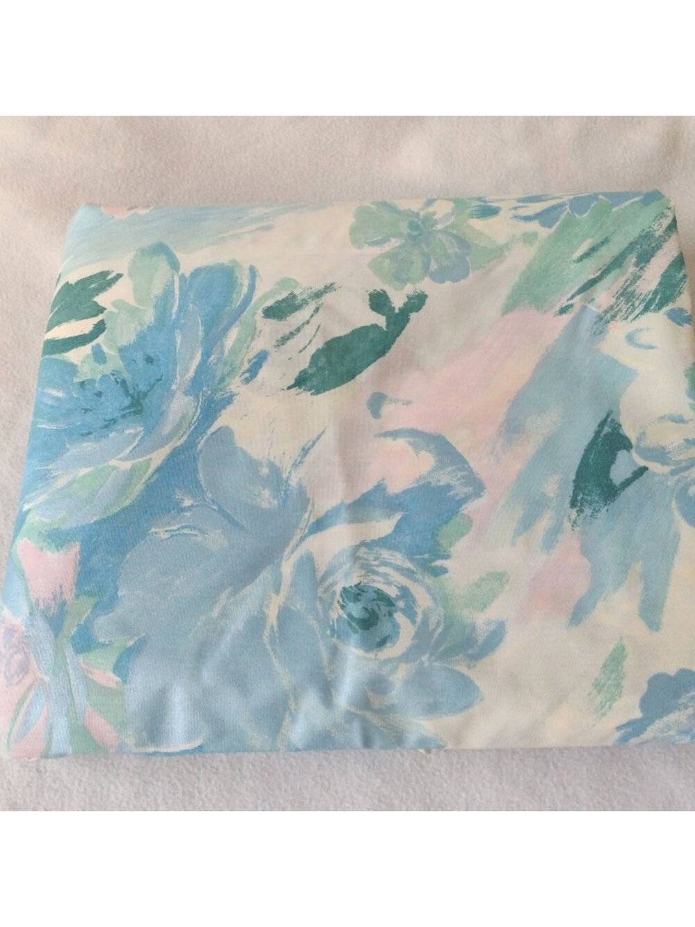 Vintage 80s Blue Floral Coated Cotton 92" X 3 Yd Metallic Home Dec Chintz Fabric